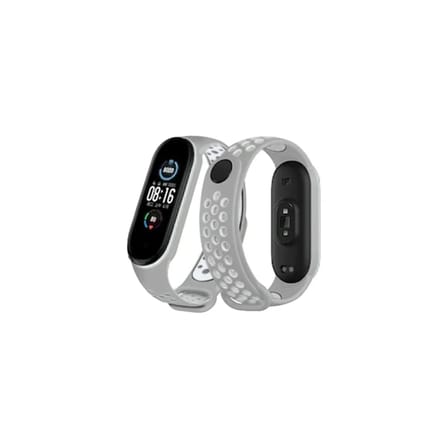 Mey İthalat®   Mi Band 6 Spor Delikli Kordon - Gri-Kırmızı