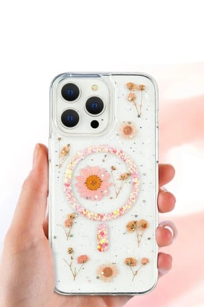 Mey İthalat®  iPhone 16 Pro Kılıf Daisy Simli Magsafe Kapak - Mavi