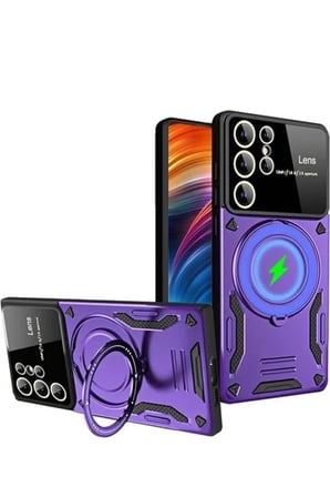 Mey İthalat®  Samsung Galaxy S24 Ultra Kılıf Joy Lens Standlı Kapak - Mor