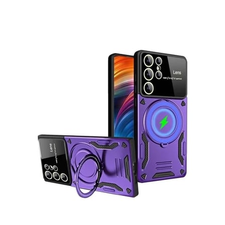 Mey İthalat®  Samsung Galaxy S24 Ultra Kılıf Joy Lens Standlı Kapak - Mor