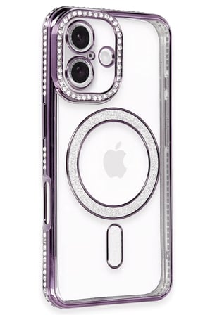 Mey İthalat®  iPhone 16 Kılıf Joke Simli Magneticsafe Kılıf - Derin Mor