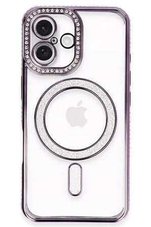 Mey İthalat®  iPhone 16 Kılıf Joke Simli Magneticsafe Kılıf - Derin Mor