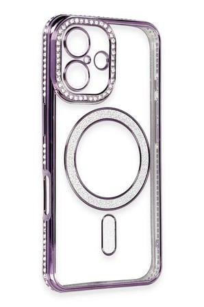 Mey İthalat®  iPhone 16 Kılıf Joke Simli Magneticsafe Kılıf - Derin Mor
