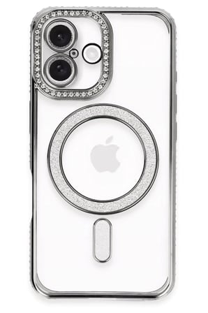 Mey İthalat®  iPhone 16 Plus Kılıf Joke Simli Magneticsafe Kılıf - Gri