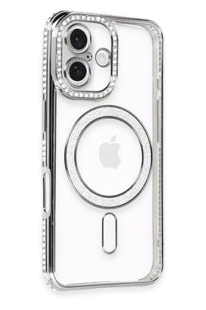 Mey İthalat®  iPhone 16 Plus Kılıf Joke Simli Magneticsafe Kılıf - Gri