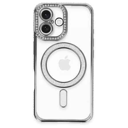 Mey İthalat®  iPhone 16 Plus Kılıf Joke Simli Magneticsafe Kılıf - Gri