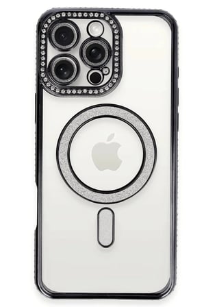 Mey İthalat®  iPhone 16 Pro Kılıf Joke Simli Magneticsafe Kılıf - Siyah