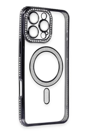 Mey İthalat®  iPhone 16 Pro Kılıf Joke Simli Magneticsafe Kılıf - Siyah