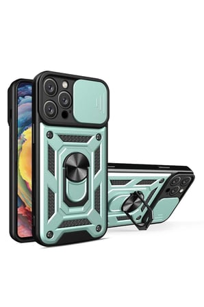 Mey İthalat®  iPhone 16 Pro Kılıf Pars Lens Yüzüklü Silikon - Yeşil