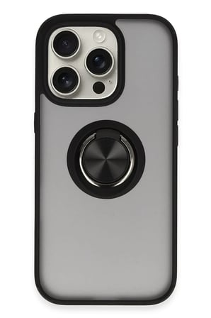 Mey İthalat®  iPhone 16 Pro Kılıf Montreal Yüzüklü Silikon Kapak - Siyah