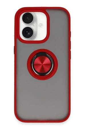 Mey İthalat®  iPhone 16 Kılıf Montreal Yüzüklü Silikon Kapak - Kırmızı