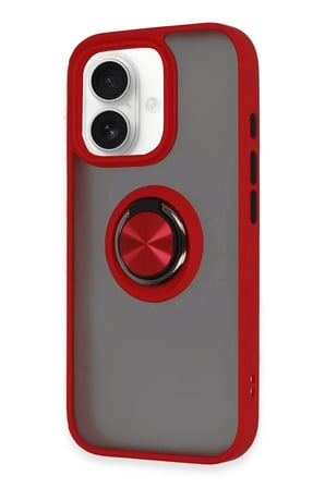 Mey İthalat®  iPhone 16 Kılıf Montreal Yüzüklü Silikon Kapak - Kırmızı