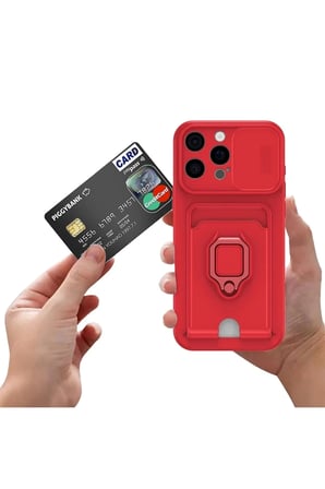 Mey İthalat®  iPhone 16 Kılıf Zuma Kartvizitli Yüzüklü Silikon - Siyah