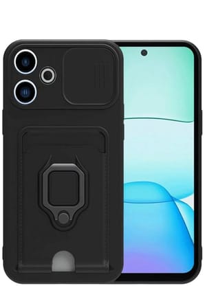 Mey İthalat®   Redmi 13 4G Kılıf Zuma Kartvizitli Yüzüklü Silikon - Siyah