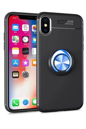 Mey İthalat®  iPhone XS Max Kılıf Range Yüzüklü Silikon - Siyah-Mavi