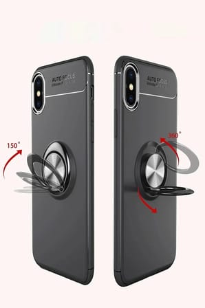 Mey İthalat®  iPhone XS Max Kılıf Range Yüzüklü Silikon - Siyah-Mavi