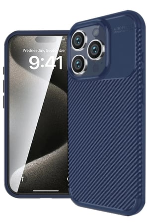 Mey İthalat®  iPhone 16 Pro Max Kılıf Auto Focus Karbon Kapak - Lacivert