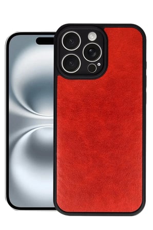 Mey İthalat®  iPhone 16 Pro Kılıf Aras Deri Kapak - Kırmızı