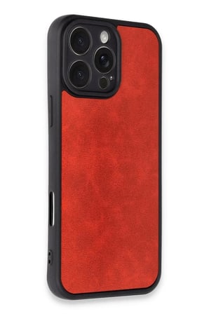 Mey İthalat®  iPhone 16 Pro Kılıf Aras Deri Kapak - Kırmızı