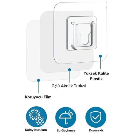 BiiShe® Eşya Sabitleme Askısı 10 Çift Şeffaf Çift Taraflı Yapışkanlı Geçmeli Klips