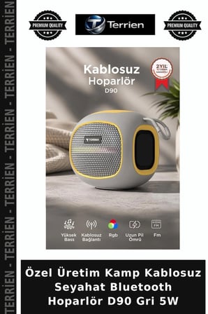 Özel Üretim Kamp Kablosuz Seyahat Bluetooth Hoparlör D90 Gri 5W