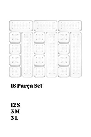 18’li Modüler Çekmece içi Düzenleyici Takı Kutusu Makyaj Organizeri Masa Üstü Toparlayıcı