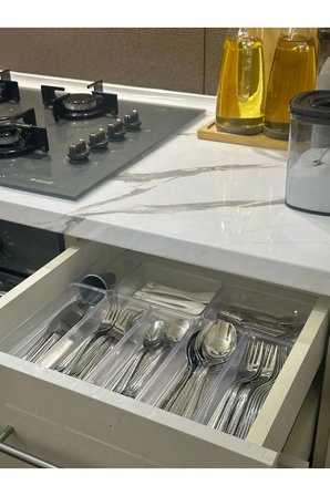 Leo 6 Adet Şeffaf Çeyizlik Çatal Kaşık Düzenleyici Üst Üste Koyulabilir Çekmece İçi Organizer