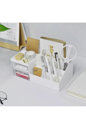 Office 2 Çekmeceli Masa Üstü Düzenleyici - Ofis Kalemlik Bölmeli Organizer Kozmetik Stand