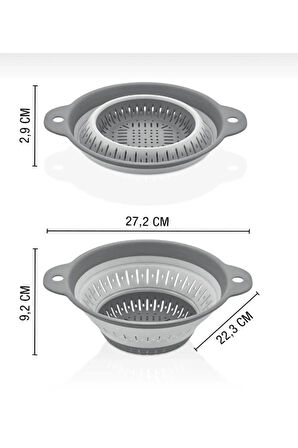 2 Adet Yuvarlak Katlanabilen Akordeon Süzgeç - 1800ml Makarna Süzgeci Sebze Yıkama