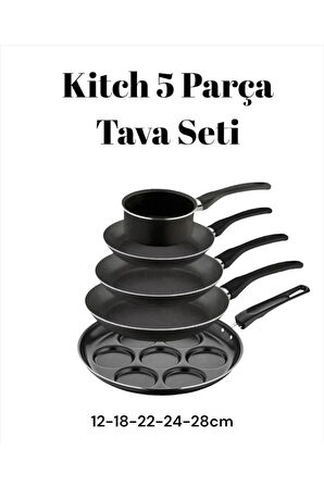 Kitch 5 Parça Mutfak Tava Seti - Pankek Sos Tavası 3 Boy Omlet Tavası Çeyiz