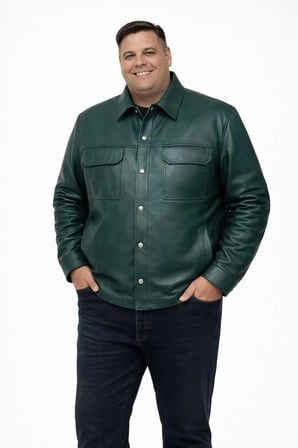 Büyük Beden Erkek Hakiki Deri Ceket Yeşil Gömlek Model Premium Slim Fit Gerçek Deri Mont Üretici Garantili