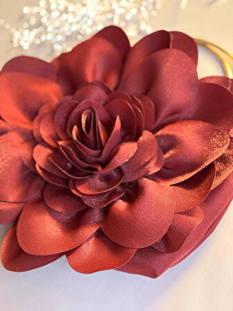 Bordo Kumaş Gold Metal Saplı Gül Çiçek Çanta El Omuz Çantası Abiye Günlük Şık Kadın Çantası