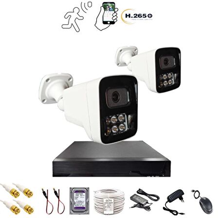2 KAMERALI 6 WARM LEDLİ 5MP 3.6 SONY LENS GECE RENKLİ GÖSTEREN METAL KASA GÜVENLİK KAMERA SETİ
