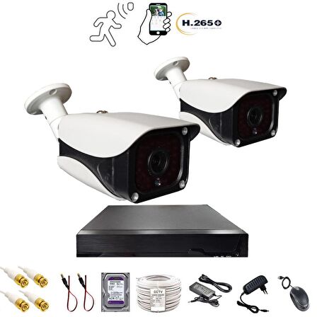 2 KAMERALI 36 IR LEDLİ METAL 5MP SONY LENS  KASA GÜVENLİK KAMERA SETİ