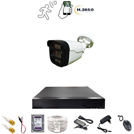 1 KAMERALI 4 WARM LEDLİ GECE RENKLİ GÖSTEREN 1080P PLASTİK KASA GÜVENLİK KAMERA SETİ
