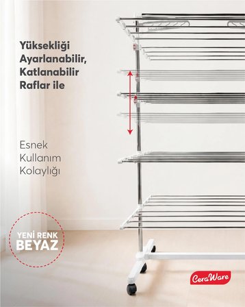  Home S4 Premium 4 Katlı BEYAZ Çamaşırlık BEYAZ Made in Korea Tam Katlanır Tekerlekli Çamaşır Kurutmalık
