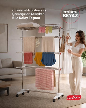  Home S4 Premium 4 Katlı BEYAZ Çamaşırlık BEYAZ Made in Korea Tam Katlanır Tekerlekli Çamaşır Kurutmalık
