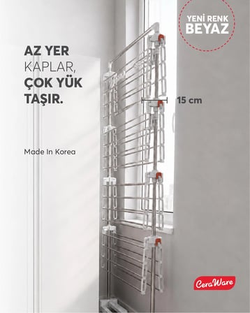  Home S4 Premium 4 Katlı BEYAZ Çamaşırlık BEYAZ Made in Korea Tam Katlanır Tekerlekli Çamaşır Kurutmalık