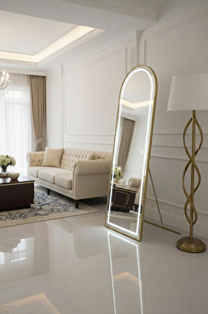 BOY AYNASI 180x60 Ayaklı, Metal Çerçeveli LED Işıklı Tam Boy Oval Ayna