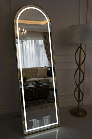 BOY AYNASI 180x60 Ayaklı, Metal Çerçeveli LED Işıklı Tam Boy Oval Ayna