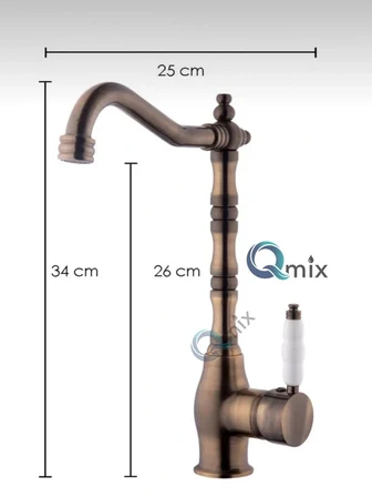 Rustik Model Premium Lüx Mutfak Eviye Bataryası Komple Pirinç Malzeme Çift Su Girişli Beyaz Renk