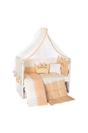 Ahşap Beşik Anne Yanı Beşik Beyaz 60x120 Krem Prens ( Erkek ) Uyku Seti Yatak