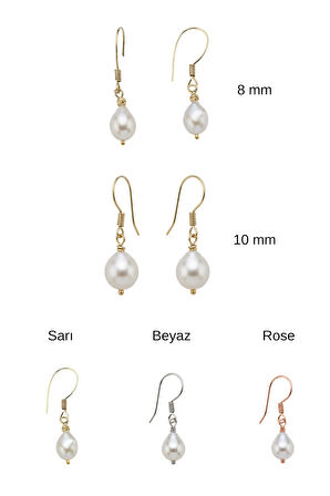 14 Ayar Altın Beyaz Barok Doğal İnci Küpe 8 mm