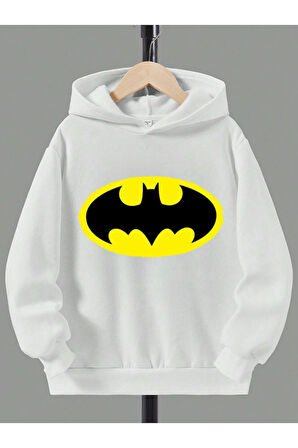 Pamuklu Erkek Çocuk Kapüşonlu Sweatshirt İki İplik Şardonlu Batman Logo Baskılı