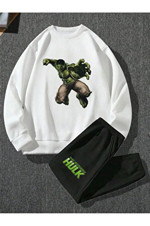 Hulk Baskılı Oversize Sweatshirt Erkek Çocuk Eşofman Takımı 2 I?plik