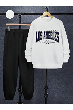 Los Angeles Baskılı Oversize Sweatshirt Çocuk Eşofman Takımı 2 İplik