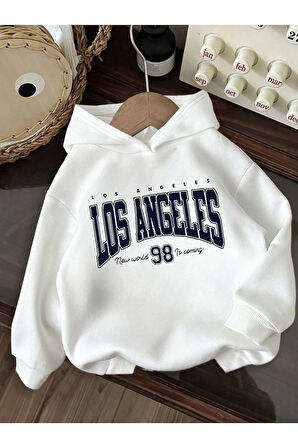 Pamuklu Erkek Çocuk Kapüşonlu Sweatshirt İki İplik Şardonsuz Los Angeles Baskılı