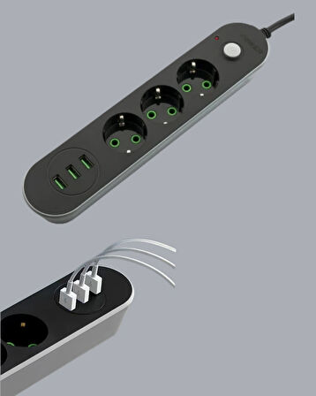 3 USB Portlu Üçlü Priz CXE103