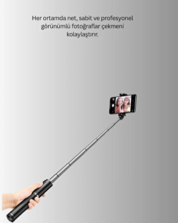 Bluetooth Selfie Çubuğu – Işıklı, Katlanabilir, Uzaktan Kumandalı