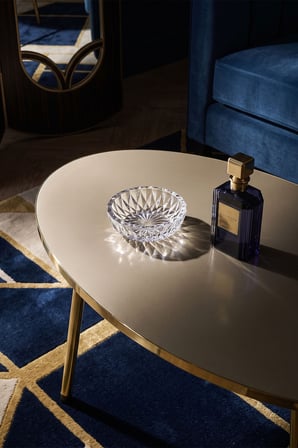 Gold Metal Oval Orta Sehpa Krem
